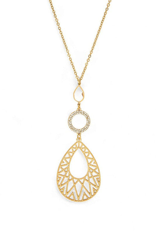 Filigree Teardrop Crystal Accent Pendant Necklace