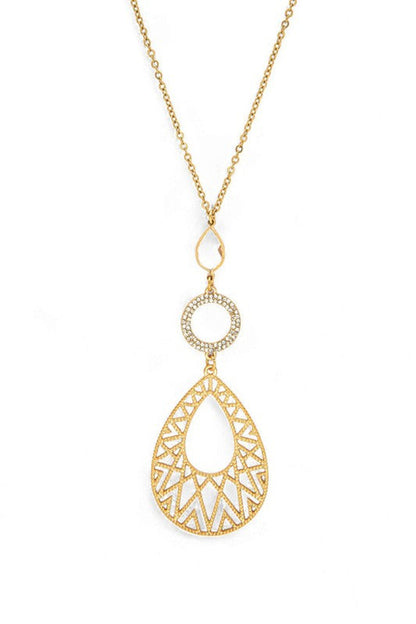 Filigree Teardrop Crystal Accent Pendant Necklace