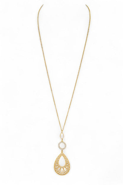 Filigree Teardrop Crystal Accent Pendant Necklace
