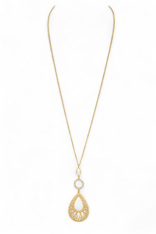Filigree Teardrop Crystal Accent Pendant Necklace