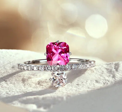 S925 Sterling Silver Women's Rose Red Zircon Ring
