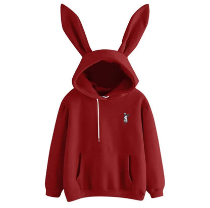 Casual Hooded Loose Fleece Rabbit Sweater for Women