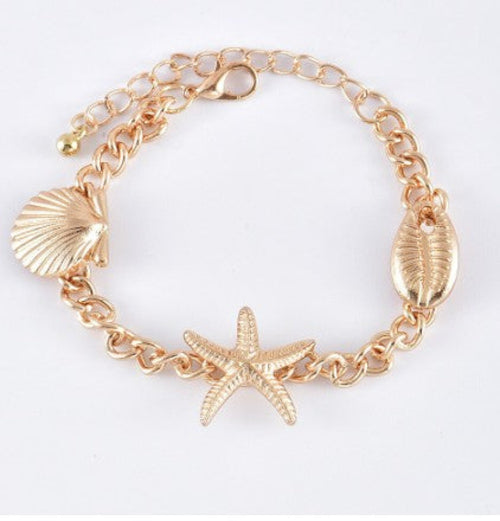 Gold Sea Shell Summer Bangle Bracelet Set