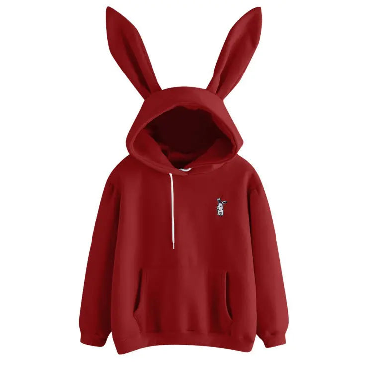 Casual Hooded Loose Fleece Rabbit Sweater for Women