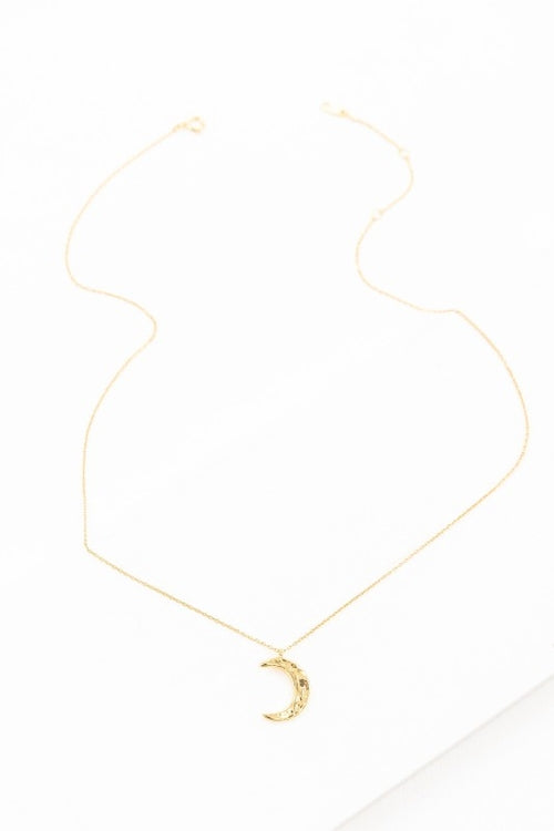 Crescent Moon Hammered Necklace | Gold (14K)