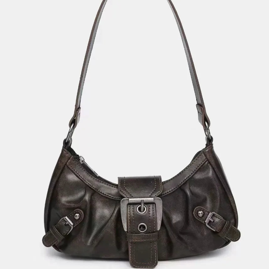 Vintage Two-Tone PU Leather Shoulder Bag